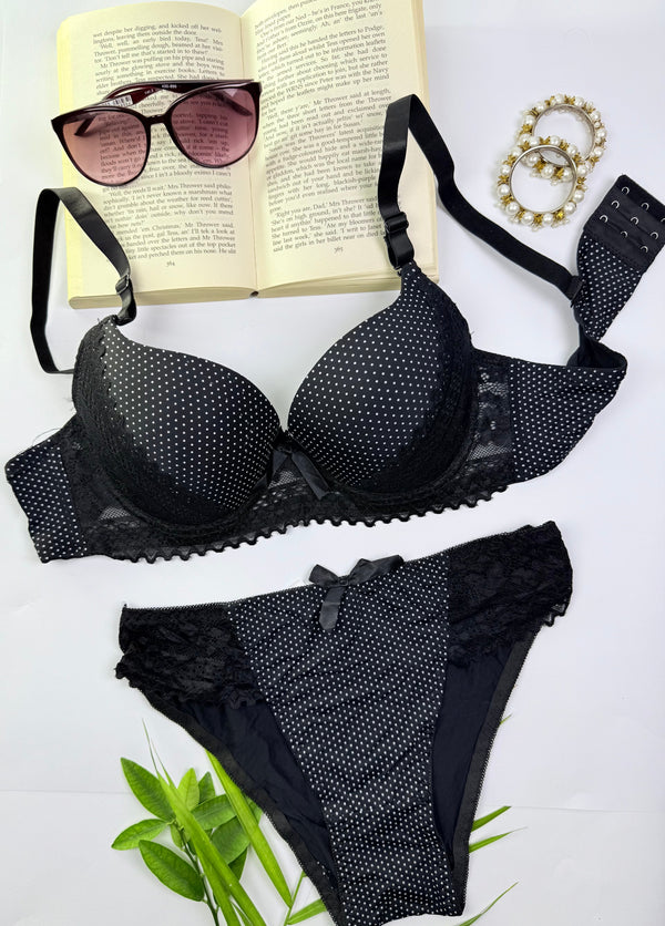 Midnight Dots Lace Lingerie Set Lish Blish