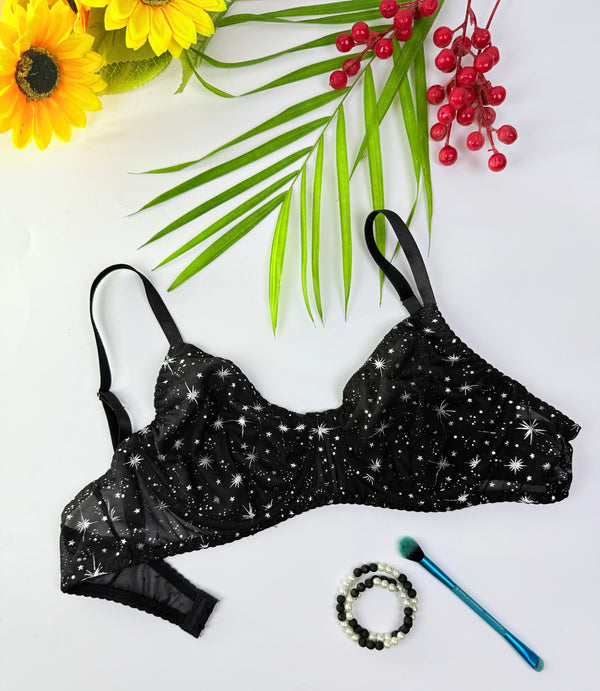 Black Fancy Net Bra