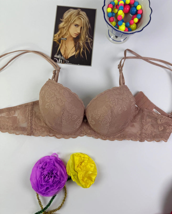 Crimson Bloom Double Paded Lace Bra Lish Blish