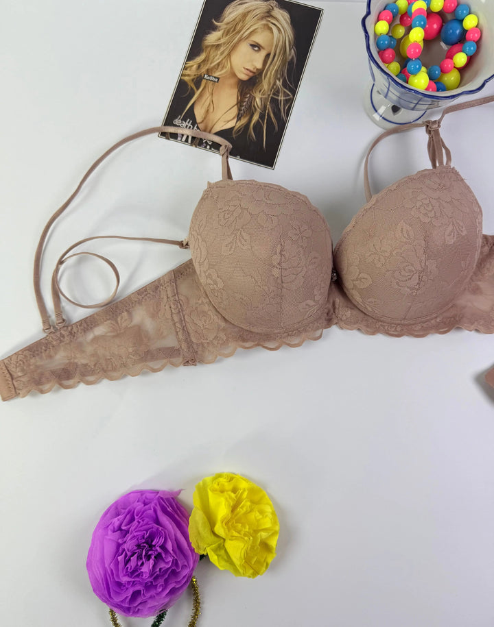 Crimson Bloom Double Paded Lace Bra Lish Blish