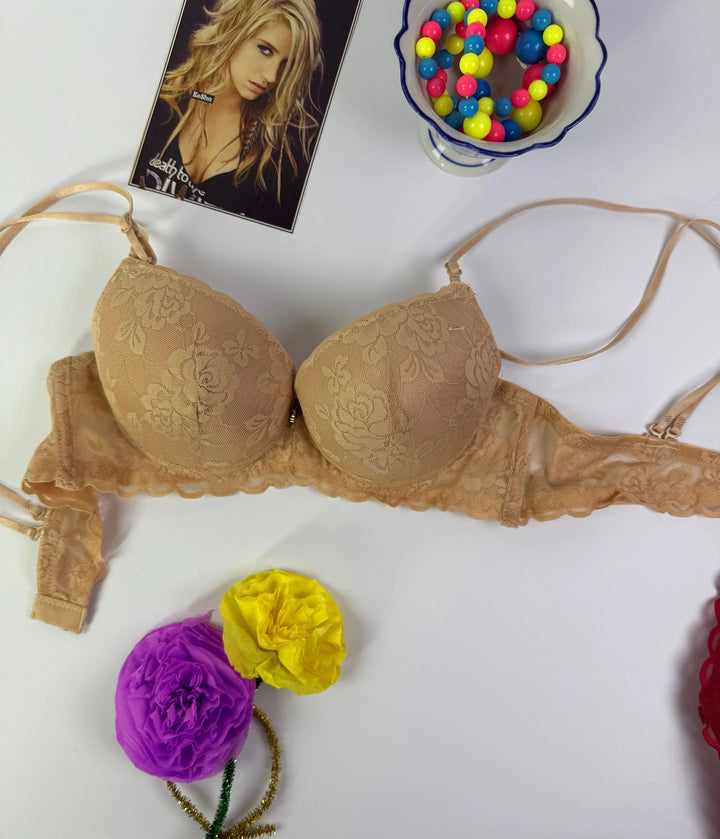 Crimson Bloom Double Paded Lace Bra Lish Blish