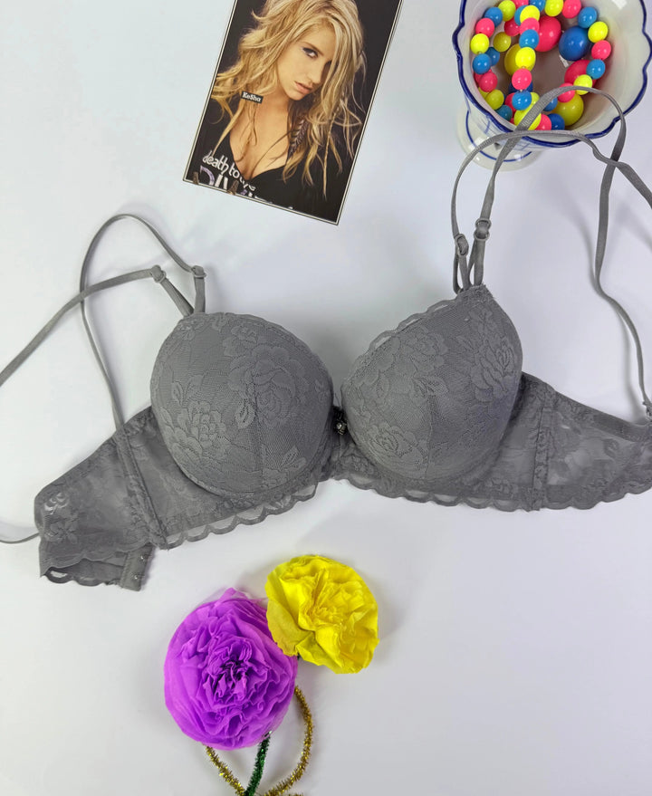 Crimson Bloom Double Paded Lace Bra Lish Blish