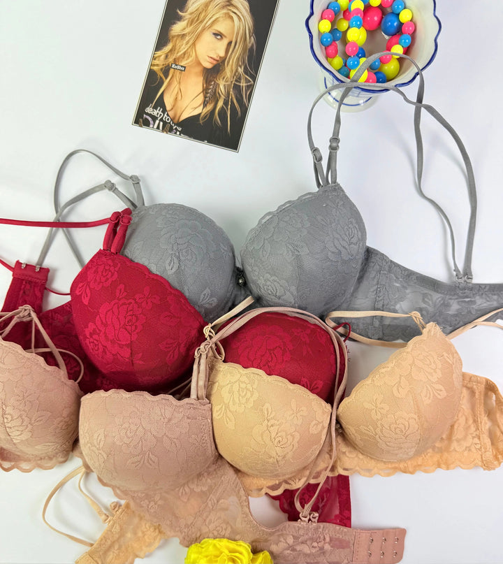 Crimson Bloom Double Paded Lace Bra Lish Blish
